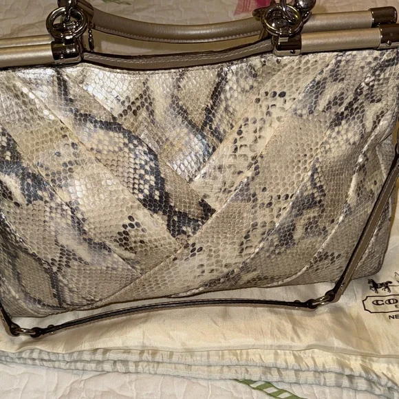 Coach Neutral Snake-Print Leather Satchel with Silver Hardware - Picture 3 of 4